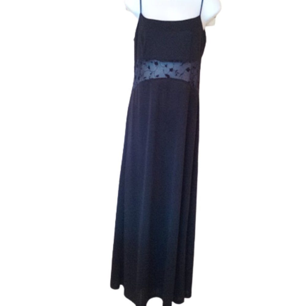 Black Maxi Length Dress with Lace Inset Size Small  ---
